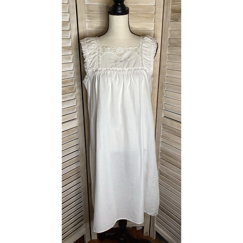 Vintage Barbizon 100% Cotton Lace Trim Embroidered White Nightgown S